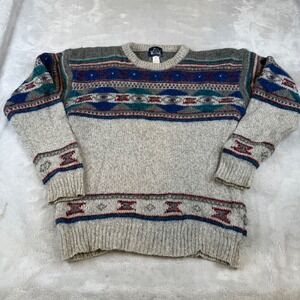 Woolrich Vintage Mens Wool Blend Southwestern Fair Isle Crewneck Sweater Grey M